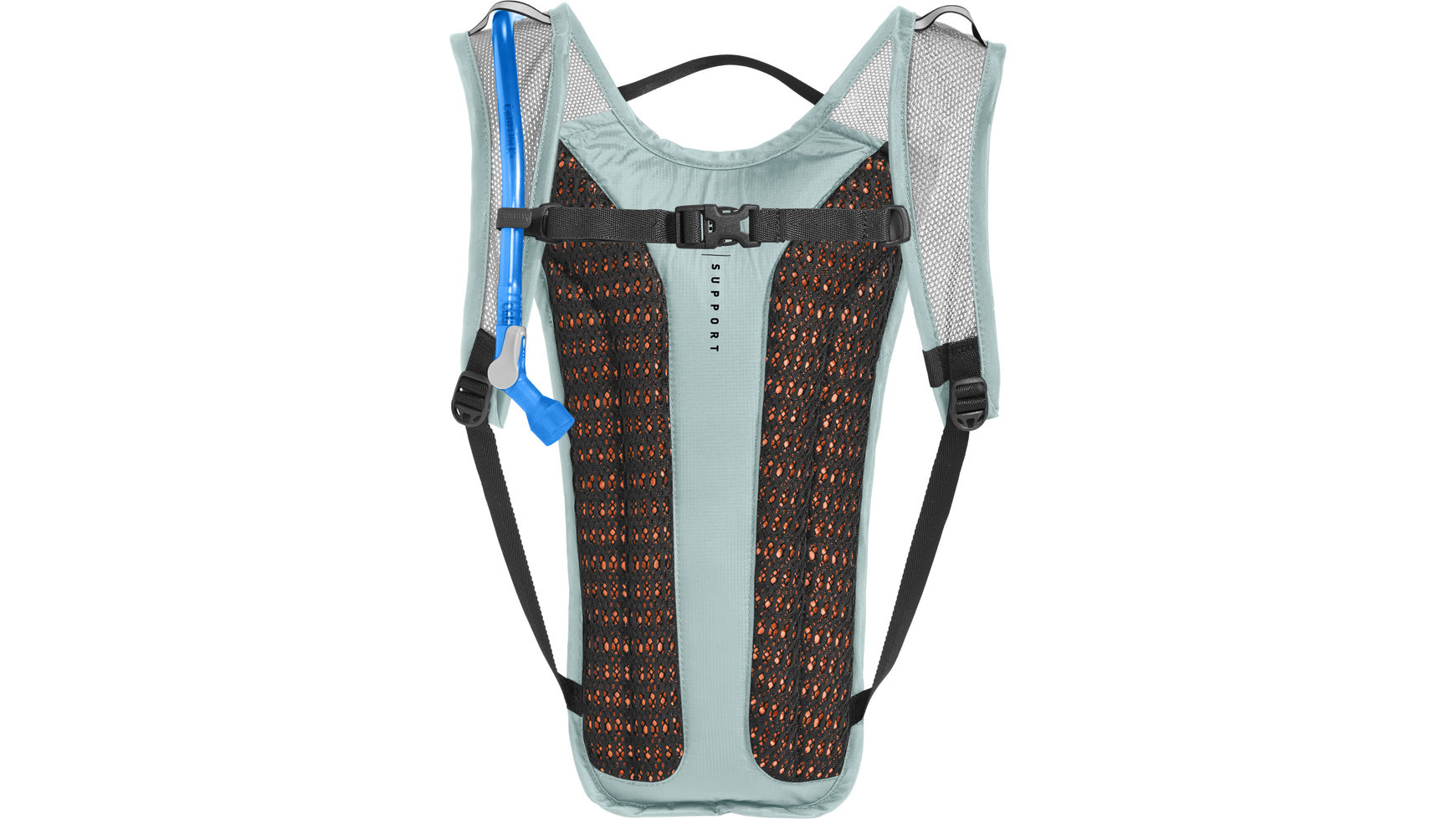 Rugpaneel en geventileerde schouderbanden van de Camelbak Rogue Light in de kleur Haze.